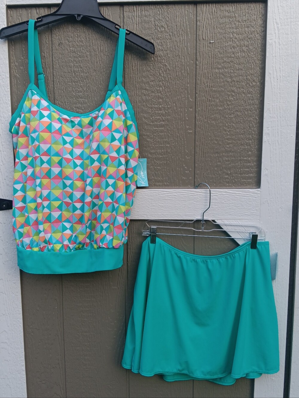 Kim Rogers NWT 2pc Swimsuit Aqua Blouson Tankini Top And Swim Skirt Size 20W